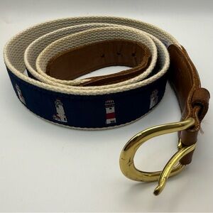 Preston Leather Products Lighthouse Canvas Belt Size 42 Solid Brass Nautical USA
